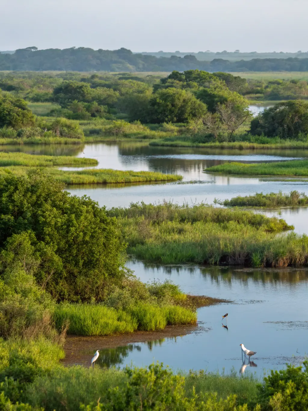 A serene image of a restored wetland area, showcasing the ecological balance achieved through SOCIETE COMMUNALE DE CHASSE D'ANSAC SUR VIENNE's restoration projects.