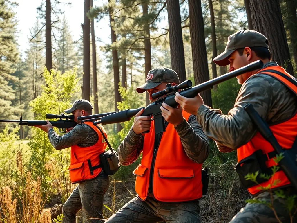 A photograph of hunters participating in a regulated hunting activity, highlighting the responsible management of wildlife populations and the organization's commitment to sustainable practices.