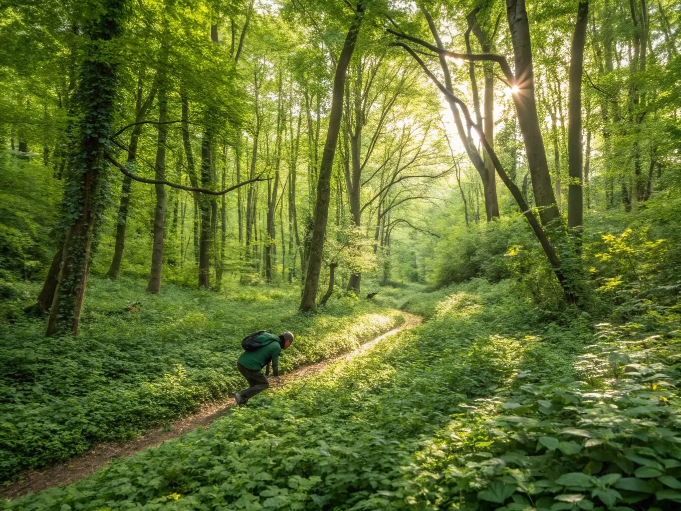 A photograph of a ranger patrolling a forest area, highlighting the anti-poaching efforts undertaken by the organization.