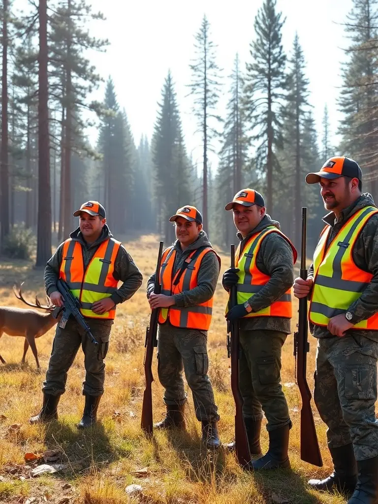 A photograph of hunters participating in a regulated hunting event, showcasing the organization's commitment to responsible wildlife management.